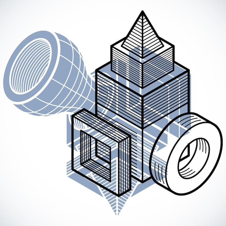 Vector engineering abstract shape, 3d vector polygonal figure.