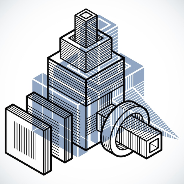 Engineering abstract shape, 3d vector polygonal figure.