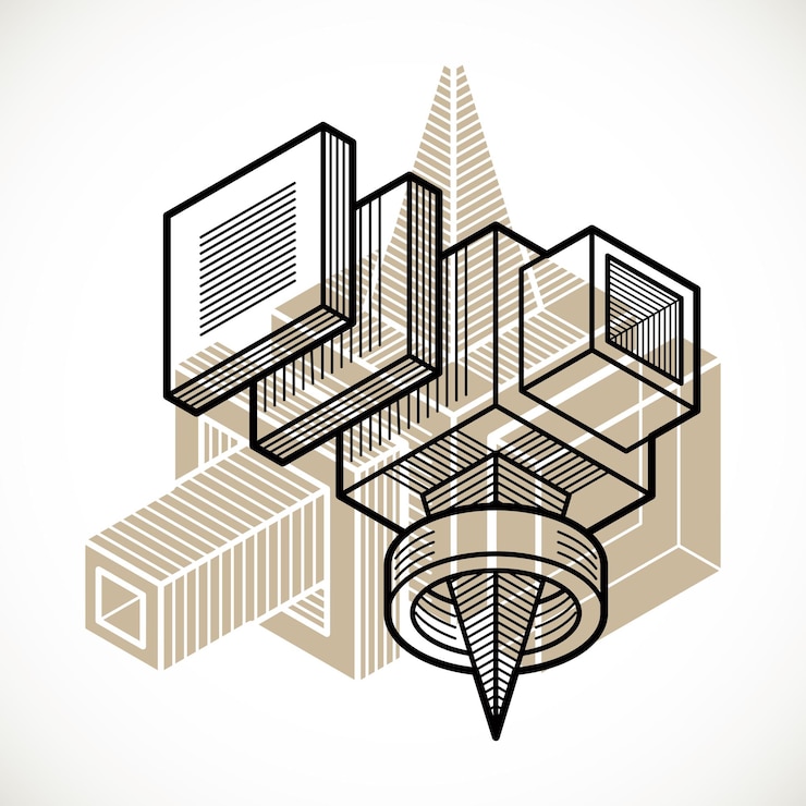Vector engineering abstract shape, 3d vector polygonal figure.