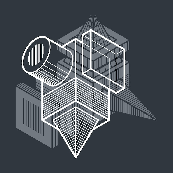 Vector engineering abstract shape, 3d vector polygonal figure.