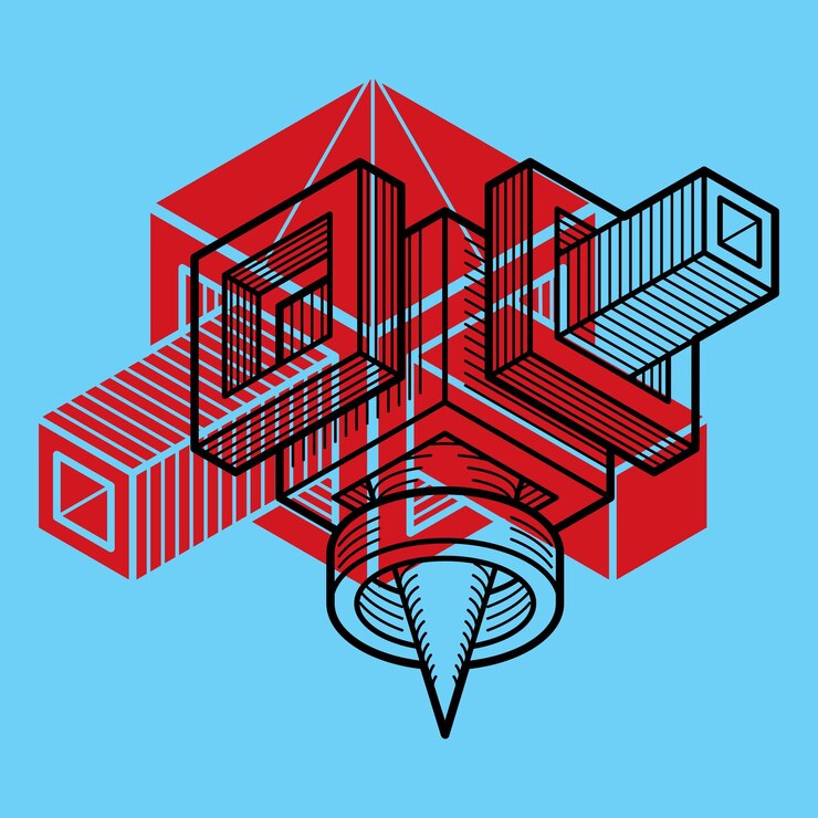 Vector engineering abstract shape, 3d vector polygonal figure.