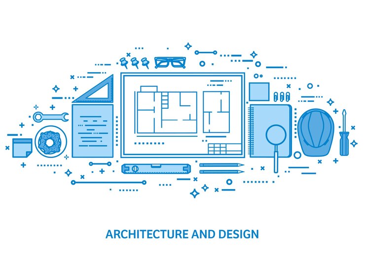 Vector engineering and architecture drawing construction architectural project design sketching workspace
