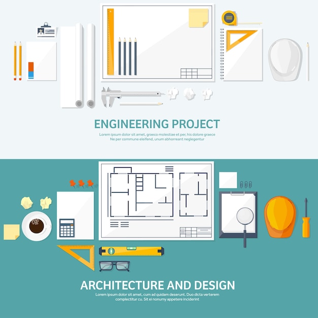 Disegno illustrativo vettoriale di ingegneria e architettura e progetto architettonico di costruzione