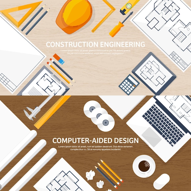 Disegno illustrativo vettoriale di ingegneria e architettura e progetto architettonico di costruzione
