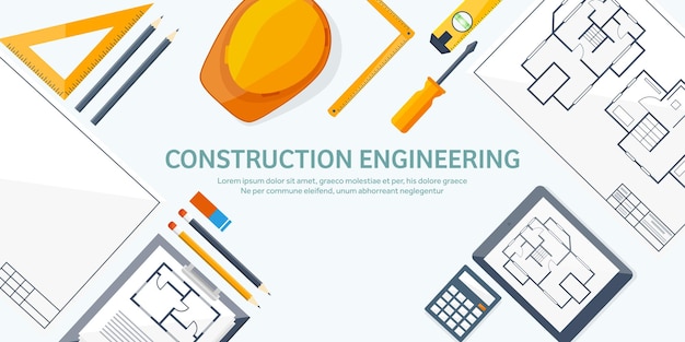 Vector engineering and architecture vector illustration drawing and construction architectural project