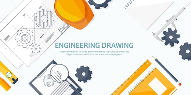 Vettore disegno illustrativo vettoriale di ingegneria e architettura e progetto architettonico di costruzione