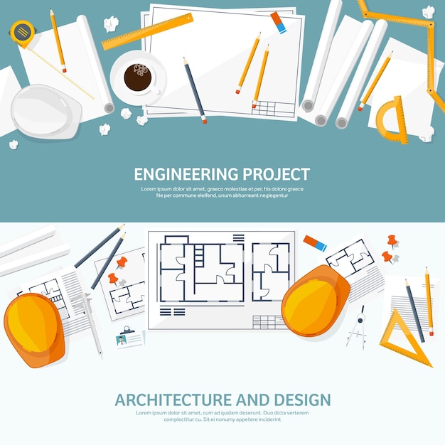 Vector engineering and architecture vector illustration drawing and construction architectural project