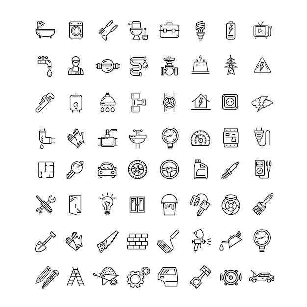 Engineering Black Thin Line Icon Set Vector