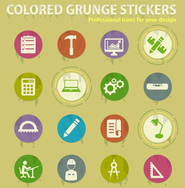 Vector engineering colored grunge icons