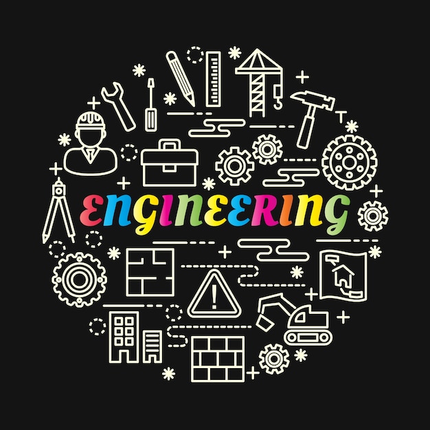 Vector engineering colorful gradient with line icons set