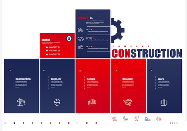 Engineering Concept Vector lijn Infographic Design met pictogrammen. 5 opties of stappen voor presentatie,