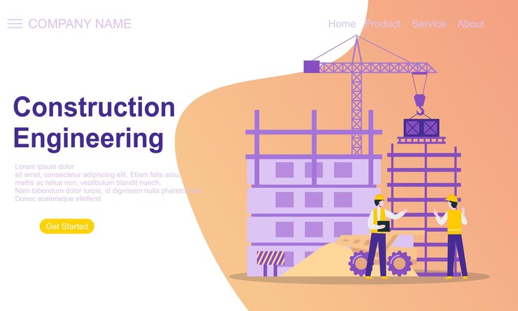 Vector engineering and construction illustration of landing page