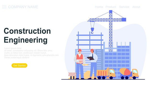 Vector engineering and construction illustration of landing page