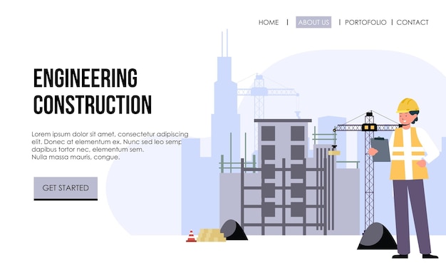ランディングページのエンジニアリングと建設のイラスト