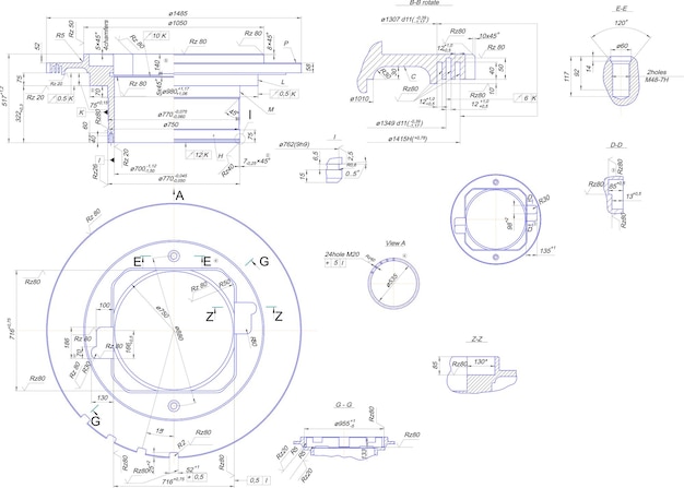 Vector engineering drawing of industrial equipment