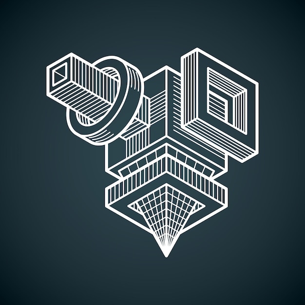 Engineering driedimensionale constructie, abstract vector trigonometrische vorm.