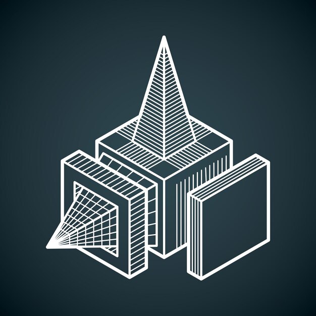 Engineering driedimensionale constructie, abstract vector trigonometrische vorm.