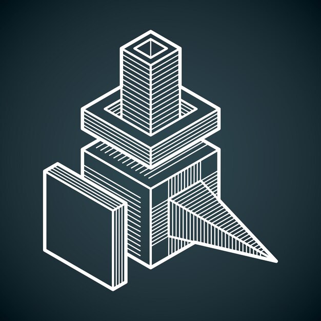 Engineering driedimensionale constructie, abstract vector trigonometrische vorm.