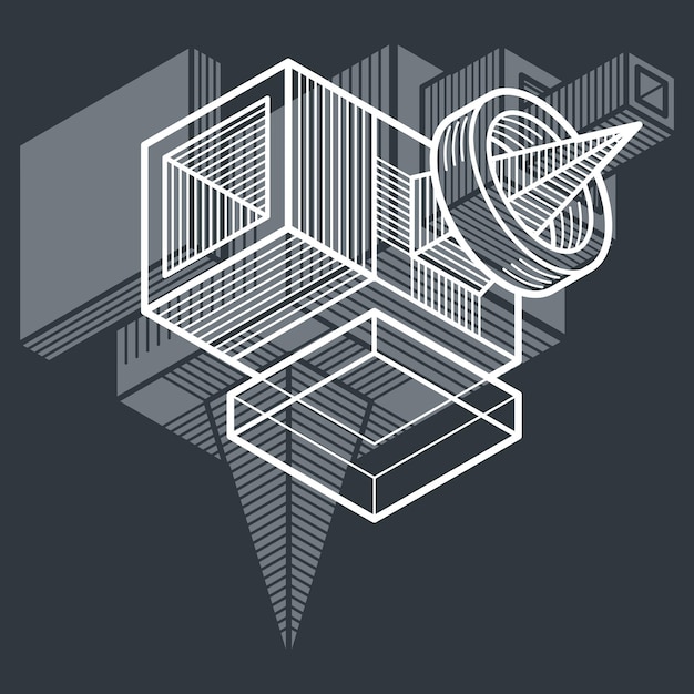 Engineering driedimensionale constructie, abstract vector trigonometrische vorm.