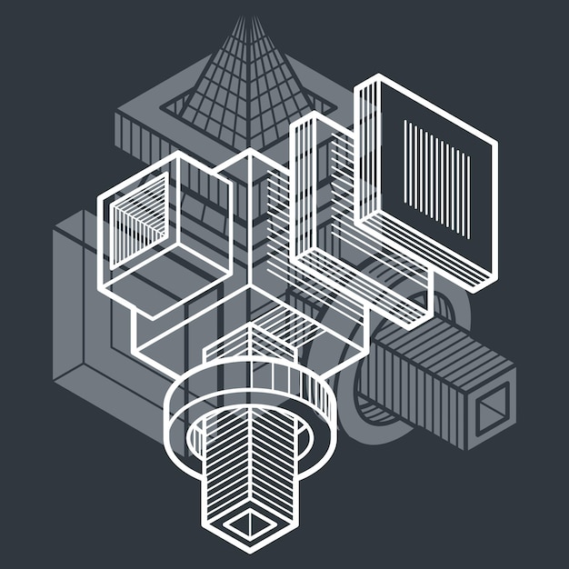 Vector engineering driedimensionale constructie, abstract vector trigonometrische vorm.