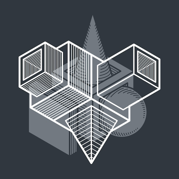 Engineering driedimensionale constructie, abstract vector trigonometrische vorm.
