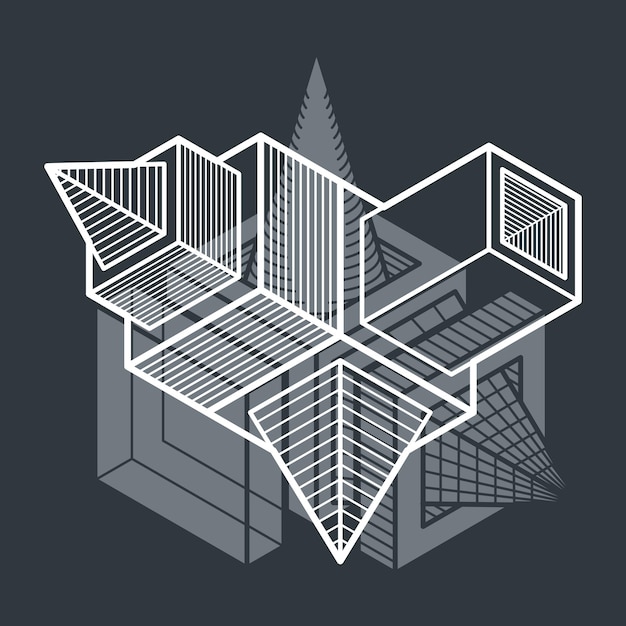 Engineering driedimensionale constructie, abstract vector trigonometrische vorm.