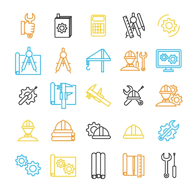 Vector engineering dunne lijn icon set vector