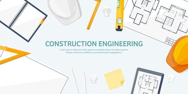 Engineering en architectuur vector illustratie tekening en bouw architectonisch project