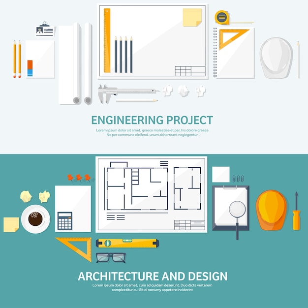 Engineering en architectuur vector illustratie tekening en bouw architectonisch project
