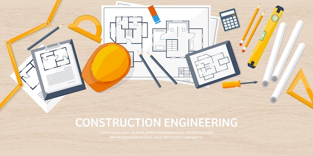 Engineering en architectuur vector illustratie tekening en bouw architectonisch project