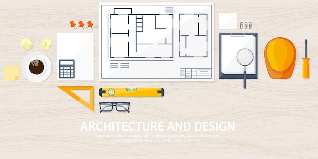 Engineering en architectuur vector illustratie tekening en bouw architectonisch project