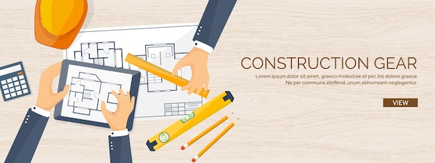 Engineering en architectuur vector illustratie tekening en bouw architectonisch project