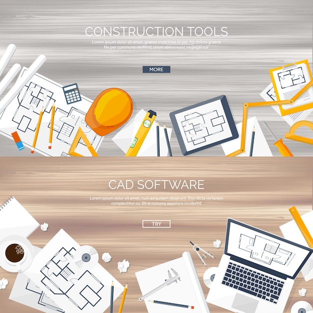 Engineering en architectuur vector illustratie tekening en bouw architectonisch project
