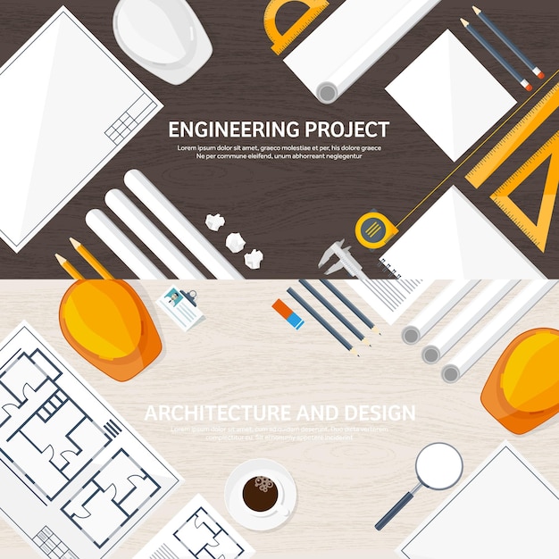 Engineering en architectuur vector illustratie tekening en bouw architectonisch project
