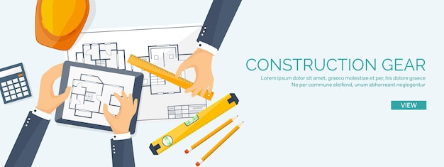 Engineering en architectuur vector illustratie tekening en bouw architectonisch project