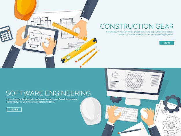 Engineering en architectuur vector illustratie tekening en bouw architectonisch project