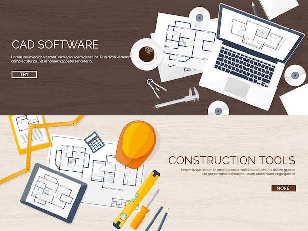 Engineering en architectuur vector illustratie tekening en bouw architectonisch project