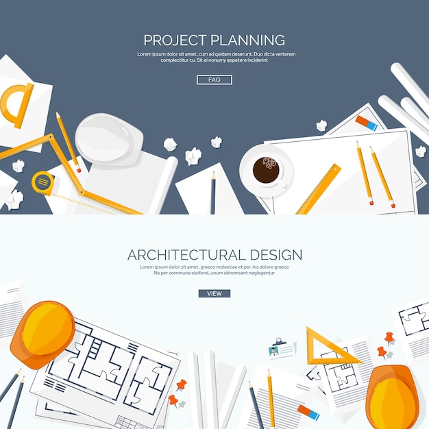 Engineering en architectuur vector illustratie tekening en bouw architectonisch project