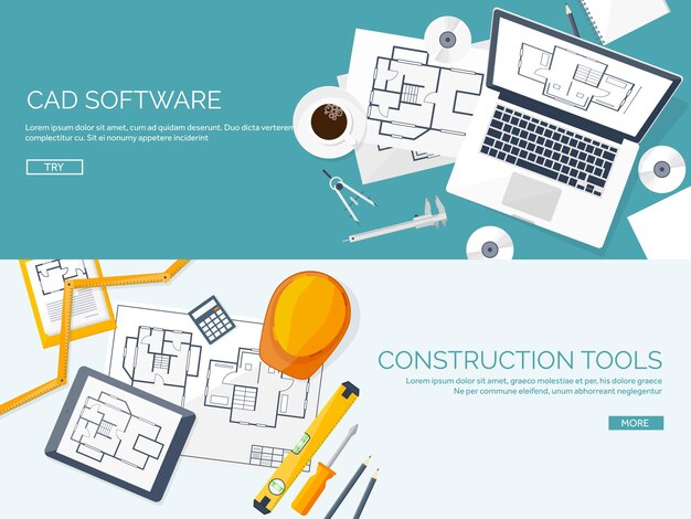 Engineering en architectuur vector illustratie tekening en bouw architectonisch project