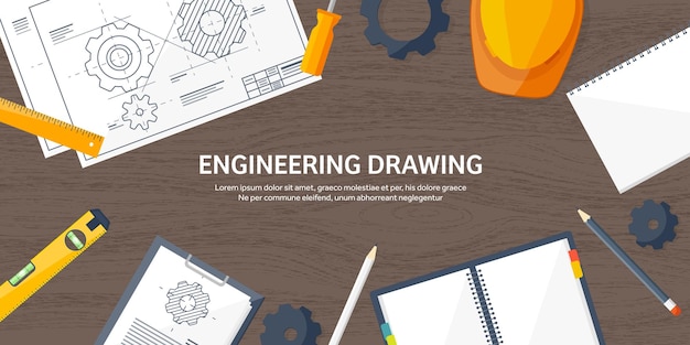 Engineering en architectuur vector illustratie tekening en bouw architectonisch project