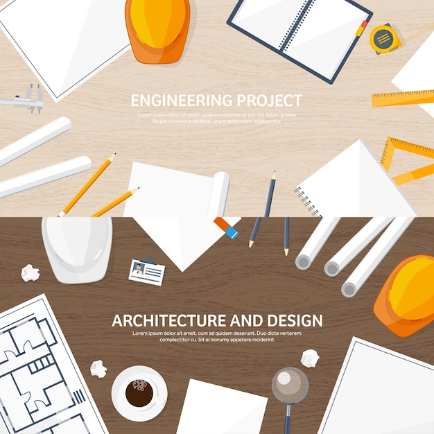 Engineering en architectuur vector illustratie tekening en bouw architectonisch project