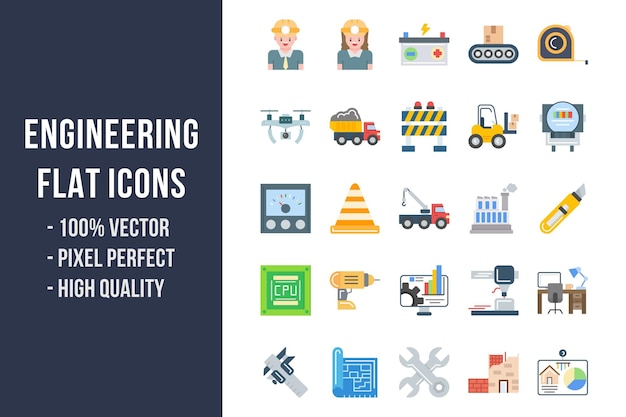 Engineering Flat Multicolor Icons