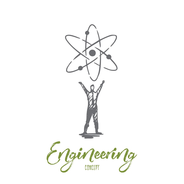 Engineering, gear, industry, technology, worker concept. hand drawn engineer and system symbol concept sketch.