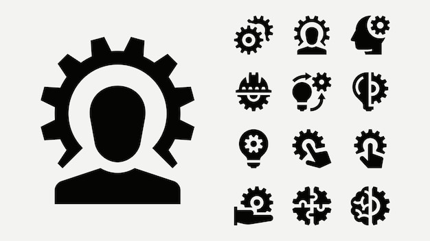Engineering gear mechanism solid icons