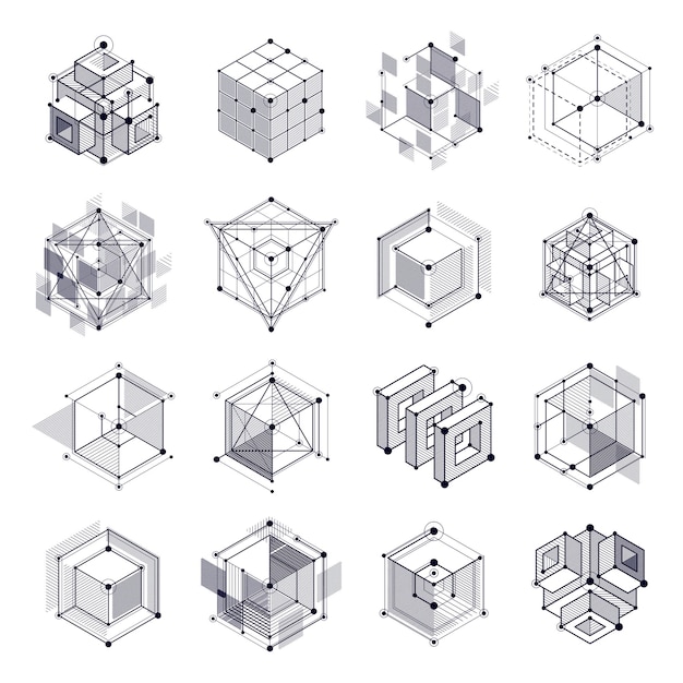 Вектор Инженерные технологические черно-белые векторные 3d обои, сделанные из кубов и линий иллюстрация инженерной системы абстрактный технологический фон абстрактный технический фон