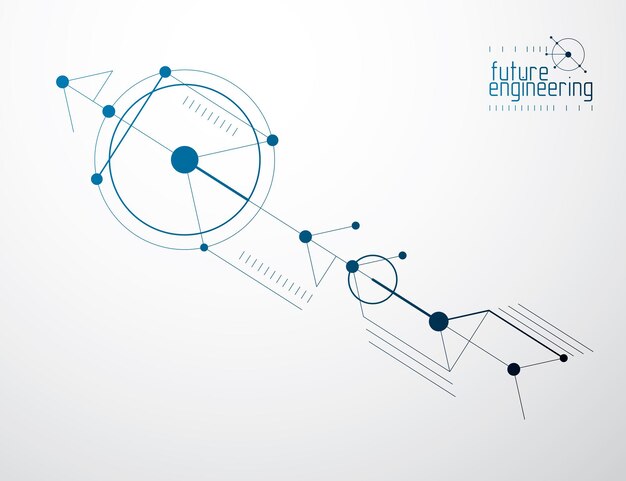 円と線で作られたエンジニアリング技術ベクトルの壁紙。現代の幾何学的構成は、テンプレートおよびレイアウトとして使用できます。抽象的な技術的背景。