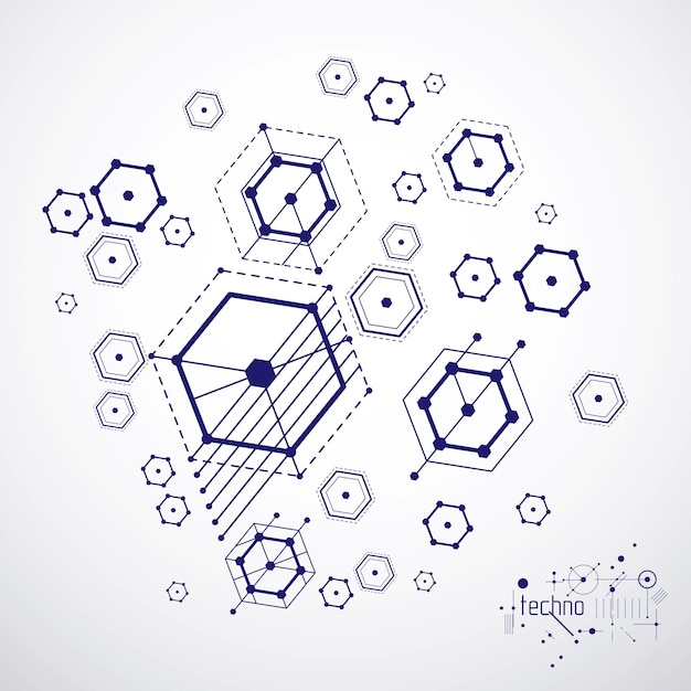 Vector engineering technological vector wallpaper made with hexagons, circles and lines. modern geometric composition can be used as template and layout. abstract technical background.