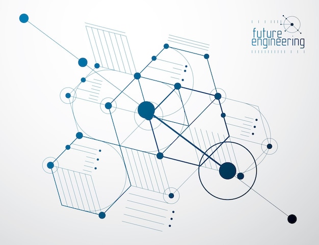 Engineering technologie vector behang gemaakt met zeshoeken, cirkels en lijnen. Technische tekening abstracte achtergrond.