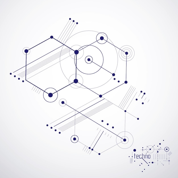 Engineering technologie vector behang gemaakt met zeshoeken, cirkels en lijnen. Technische tekening abstracte achtergrond.