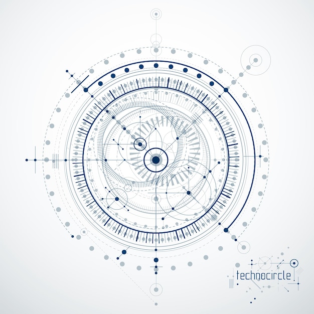 Engineering technologische vector behang gemaakt met cirkels en lijnen. moderne geometrische compositie kan worden gebruikt als sjabloon en lay-out. abstracte technische achtergrond.